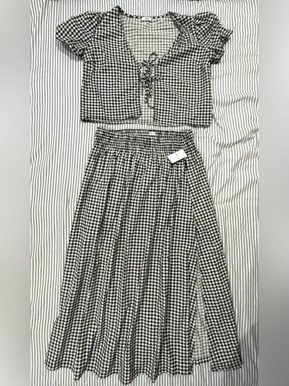 Ardene Black and White Plaid Shirt & Skirt Set